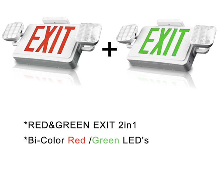 JLEC2BCW-BI-Color LED Combo Emergency Exit-skilt med LED-hoveder